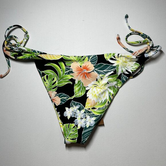 Volcom Shady Swim Bikini Bottom Floral L Green Beach Side Tie Skimpy Coverage - Picture 2 of 5